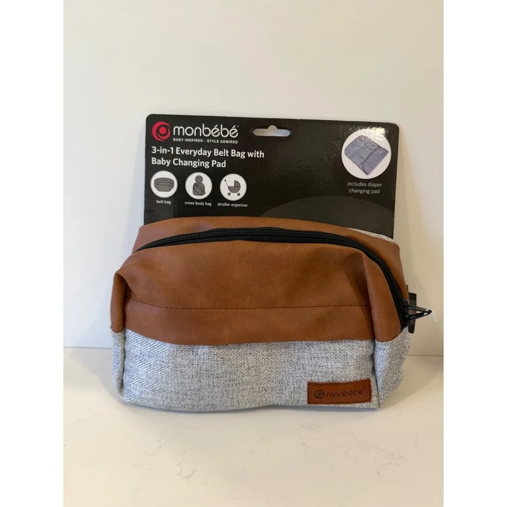 Monbebe 3-in-1 Everyday Belt Bag with Baby Changing Pad Grey Brown D101523C